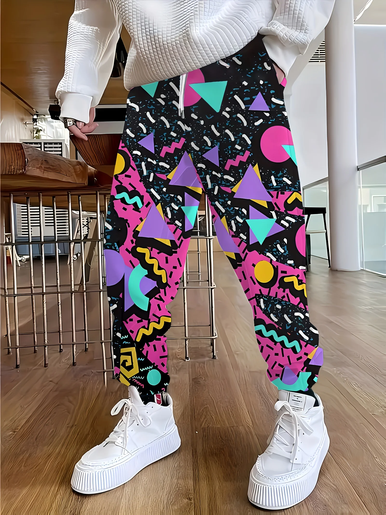 Straßenhose mit 3D-Abstraktem Graffiti-Muster, Herren-Seitentaschen, elastische Kordelzug-Jogginghose, Jogginghose für Herren, Freizeithose