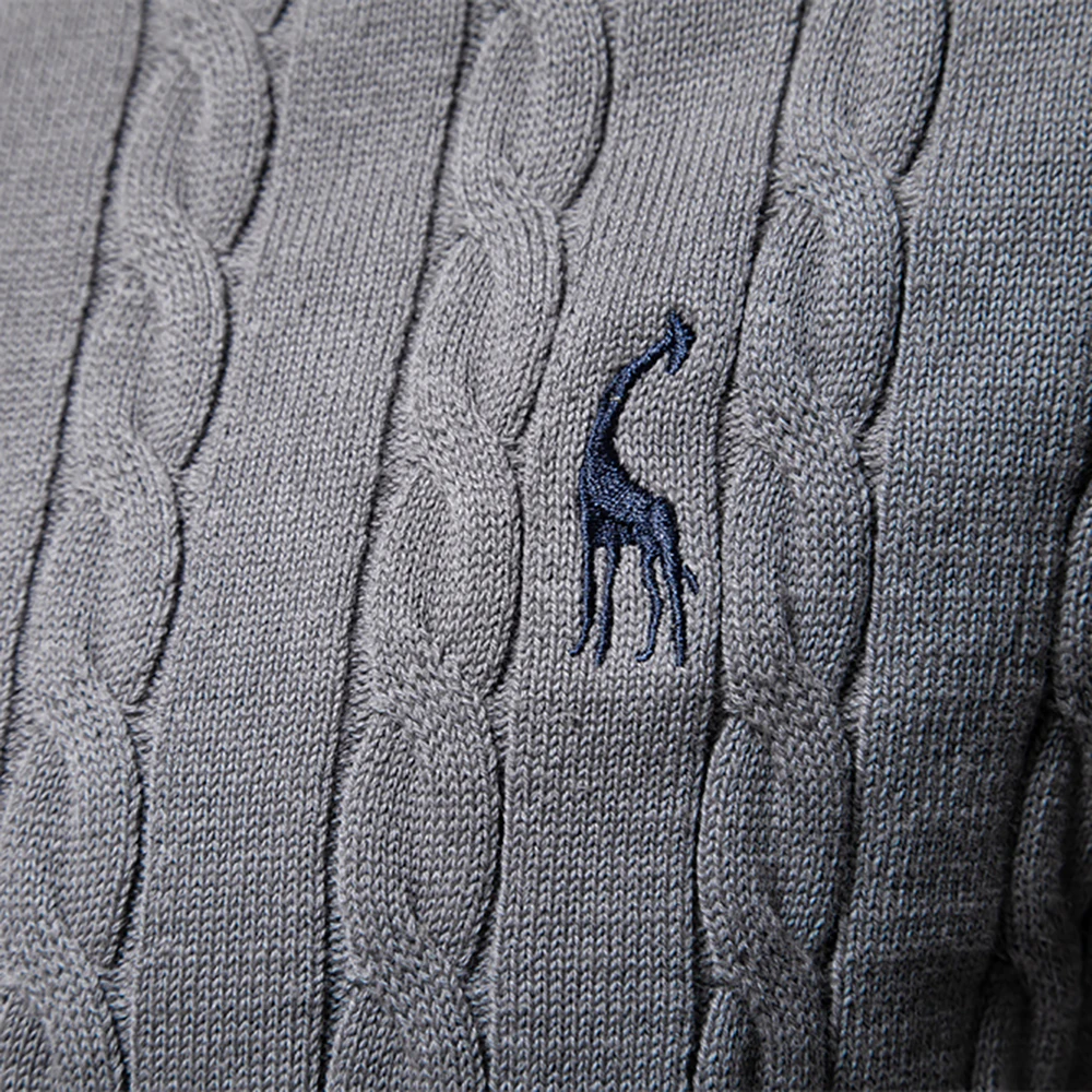 AIOPESON Mens Giraffe Embroidery Cotton Sweaters Round Neck Classic Twist Patterned Pullover Knitted Sweater for Men 4