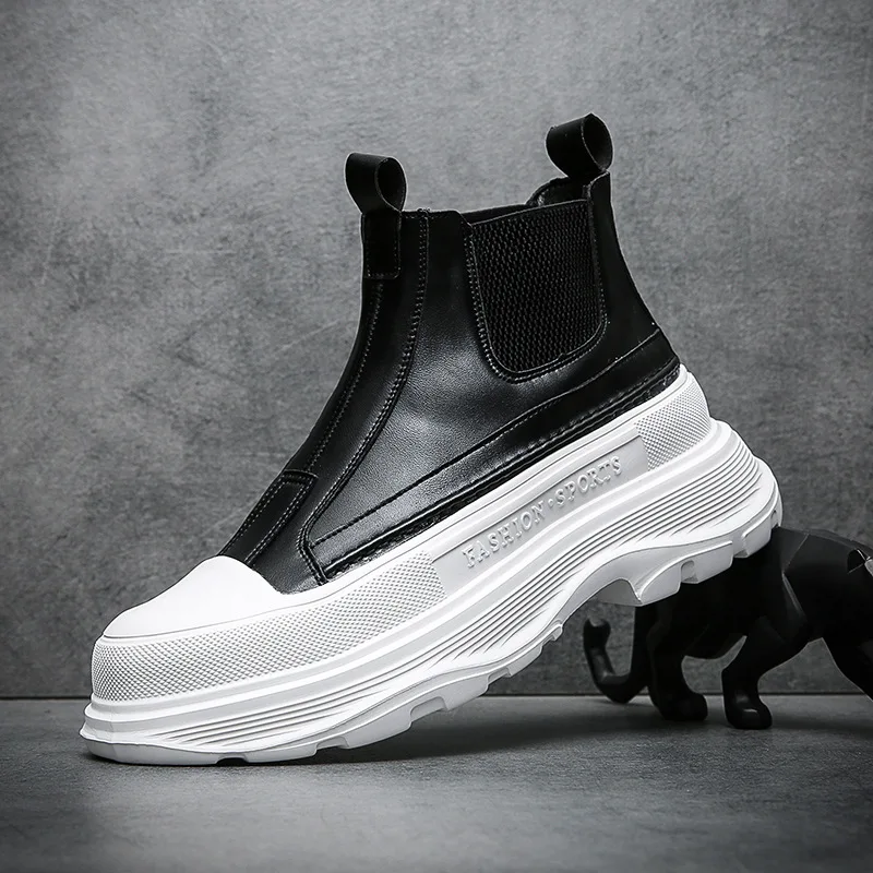 

Men's Fashion Leather Motorcycle Boots Autumn New Thick-soled Lightweight Ankle Boots High-top Trend Casual Shoes Chelsea Boots