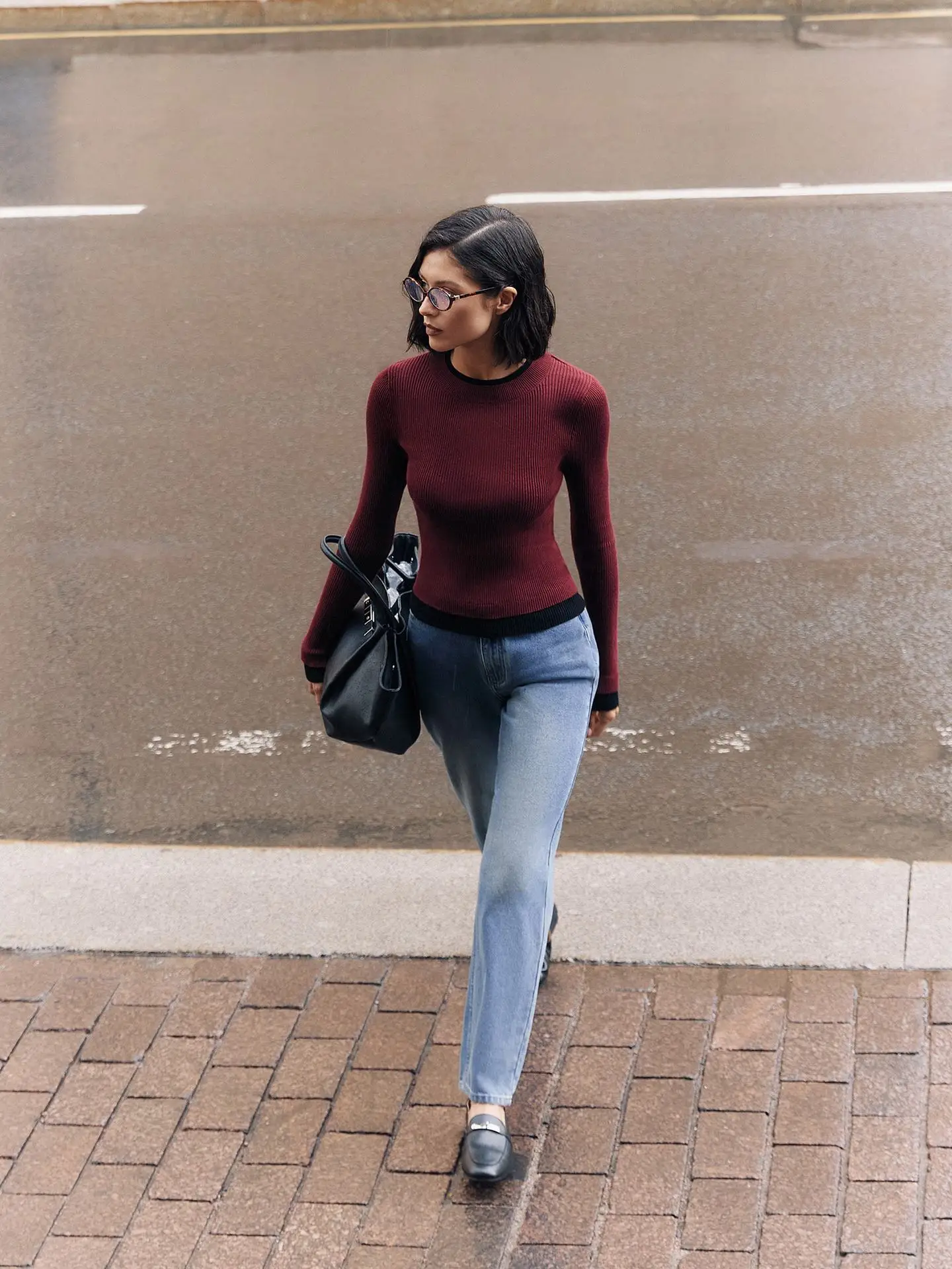 Autumn Knit Sweater Pullover For Women Ribbed Patchwork Long Sleeve Slim Lnner Inner Top Streetwear Female Knitwear Top