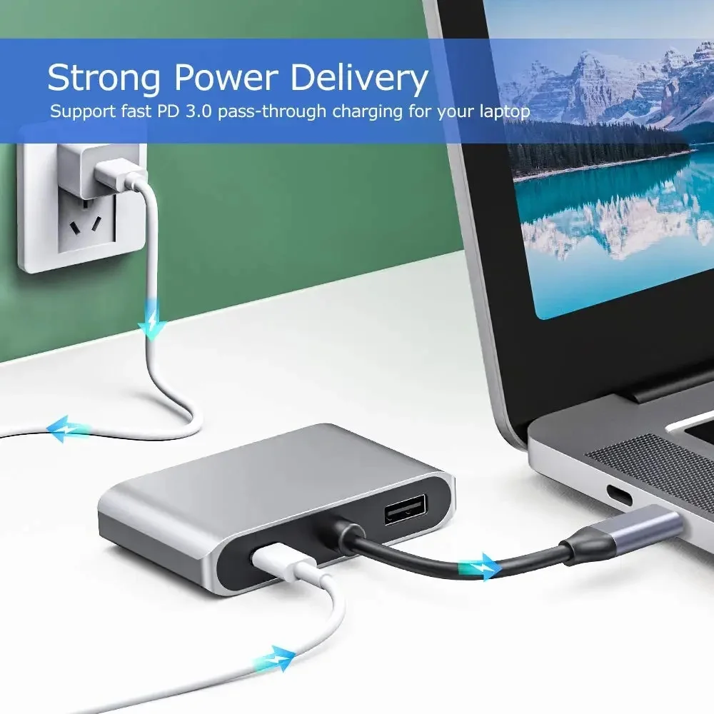 USB-C Type C to TV Adapter Fit HDMI 4K VGA USB3.0 Adapter 1 in 3 Hub Converter Cable Adaptor for Laptop Macbooks Chromebook