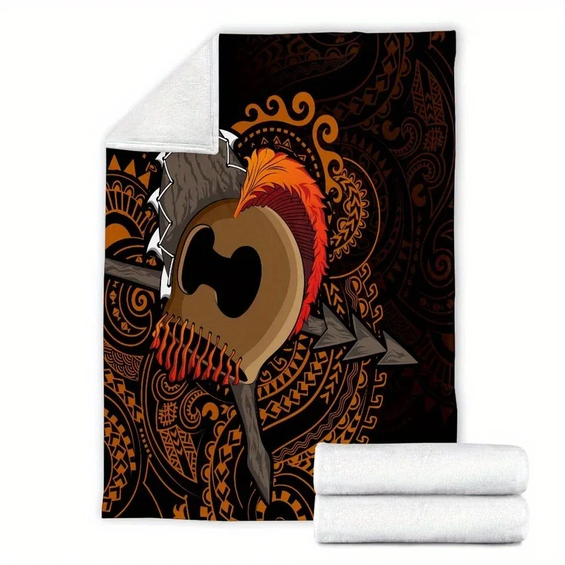 Hawaiian Warrior Helmet Geometric Fleece Blanket