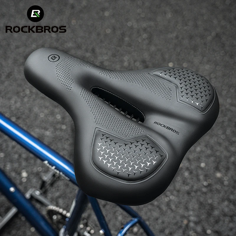 

ROCKBROS Bicycle Saddle Silicone Cushion Shockproof Cycling Mtb Saddle PU Leather Hollow Breathable Thick Sponge Road Bike Seat