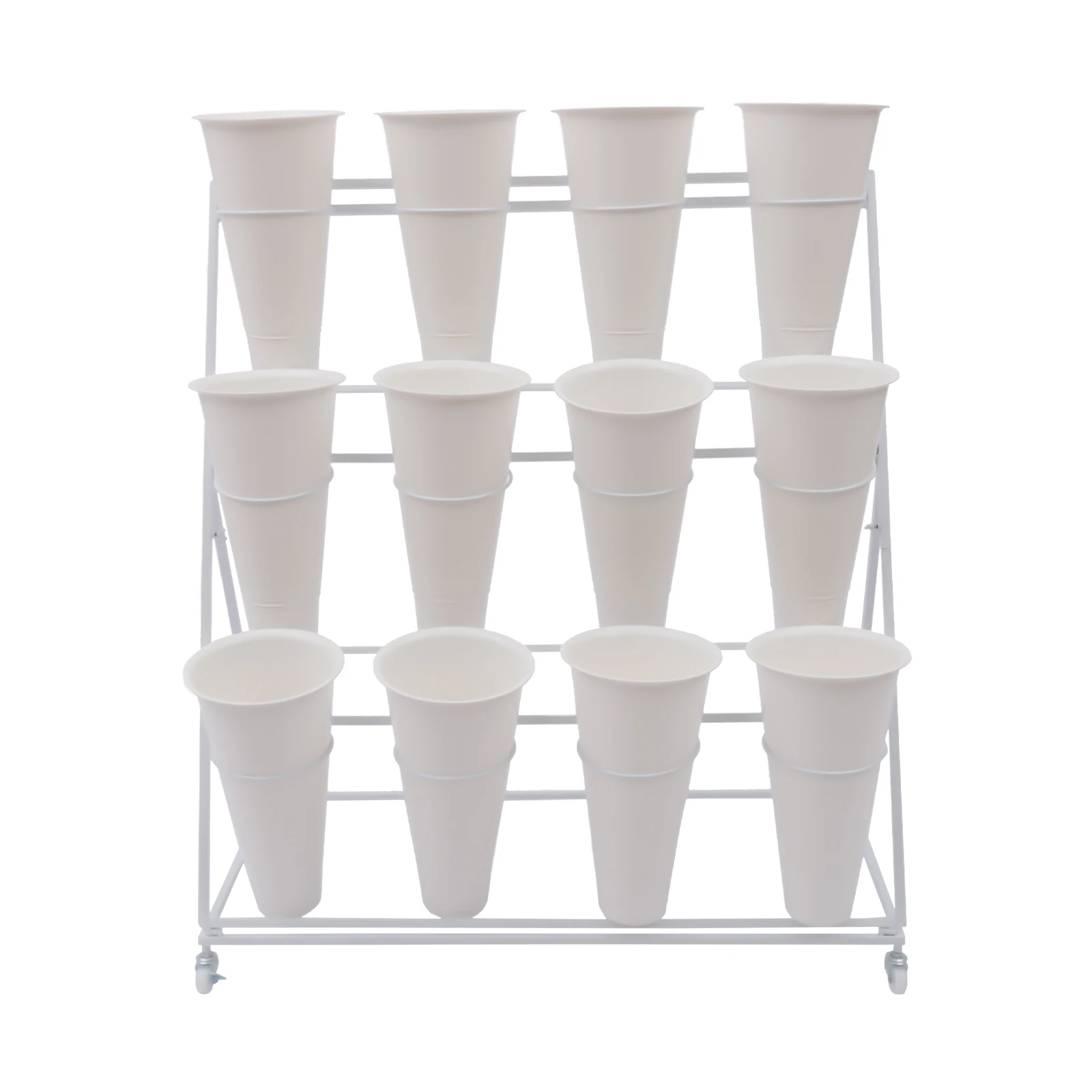 3 Layers Metal Plant Stand with Wheels,Modern Plant Shelf with Flower Bucket,Indoor Outdoor Flower Display Stand Rack