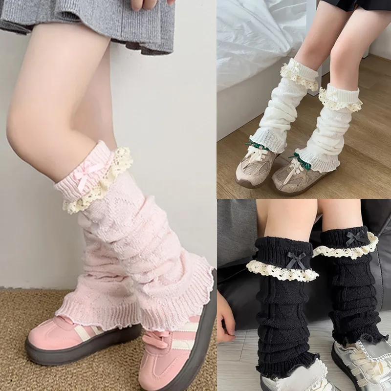 1 Pair Fashion Children's Leg Warmers Lace Bow Girls Knee High Socks Breathable Baby Girls Leggings Leg Warmers