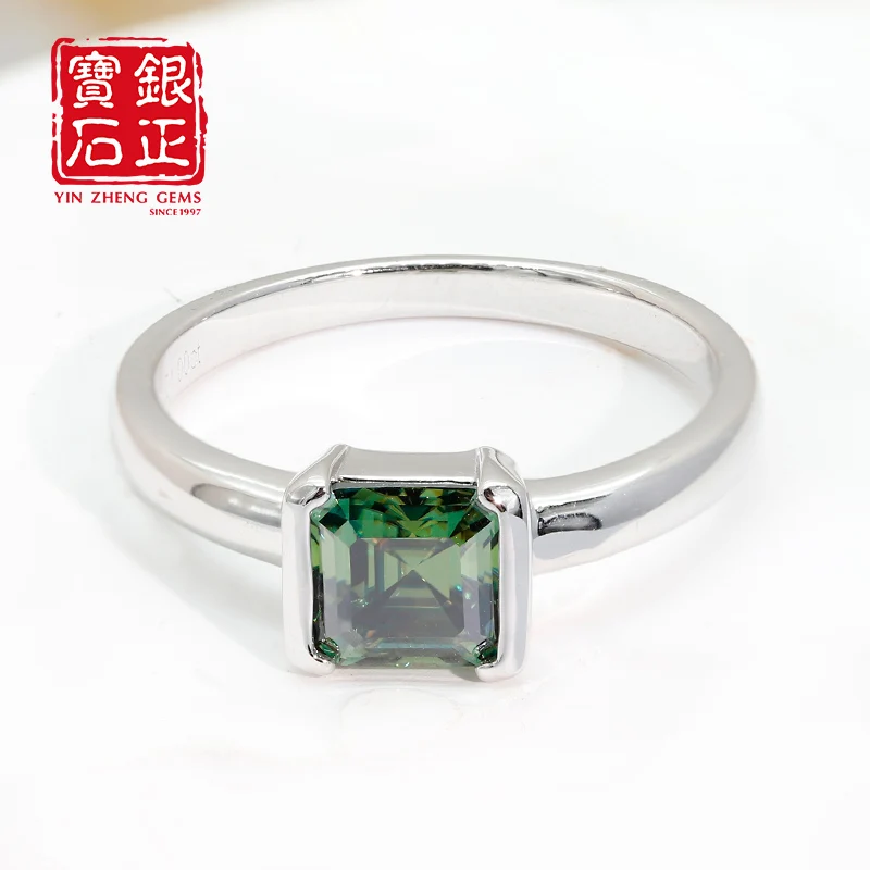 YinZheng Asscher Cut D VVS1 Green Moissanite Rings Pass Diamond Test S925 Sliver With GRA Certificate Wedding Rings For Women 6