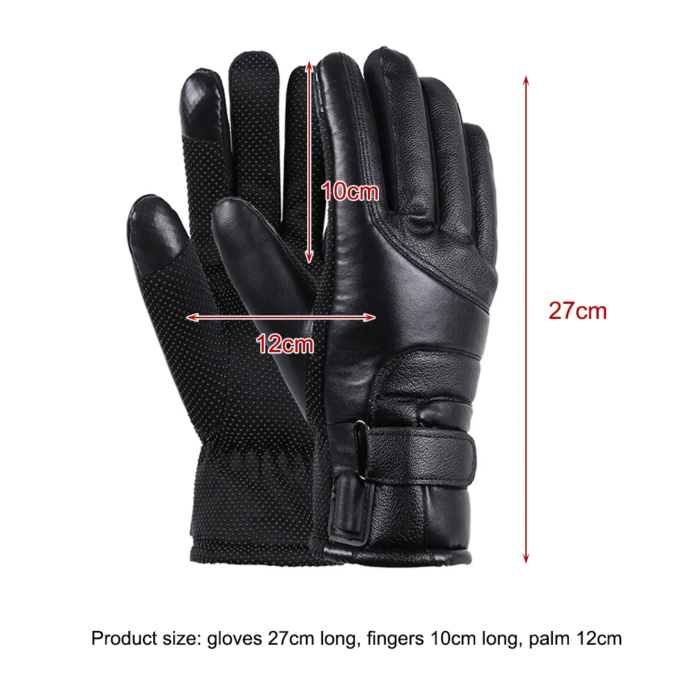 Leather Thermal Heated Gloves Waterproof Outdoor USB Electric Heating Gloves Touchscreen Hand Warmer for Hiking Skiing Fishing
