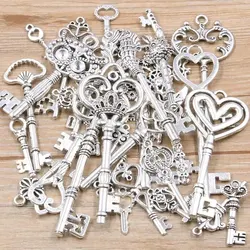 Key Charm Pendants for Jewelry Making - 50g Pack (Antiquity silver)