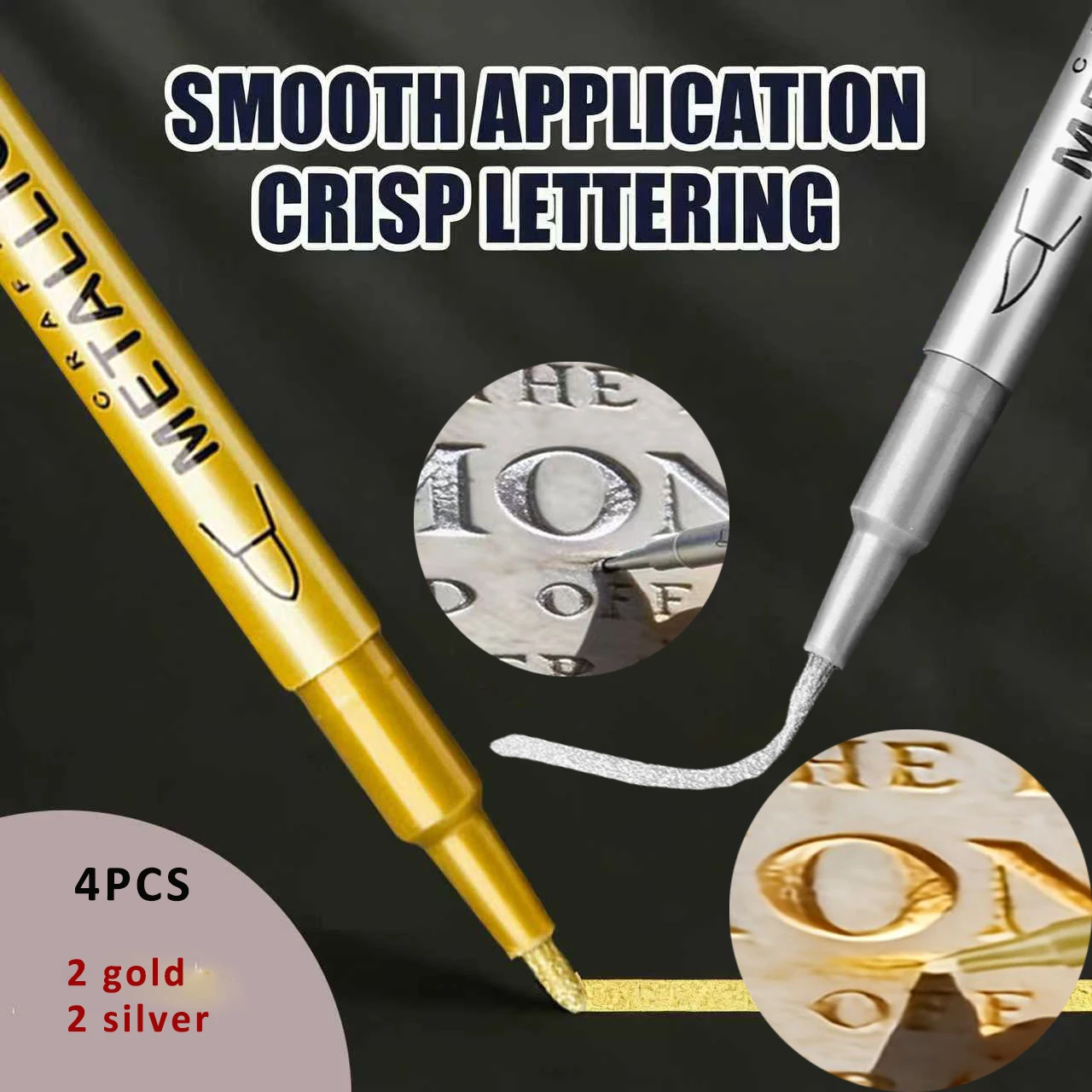 4팩 묶음 묘비펜: 금색 2개 & 은색 2개, 퇴색된 묘비 및 화강암 문구 복원을 위한 내후성 유성 기반 미세 팁 펜