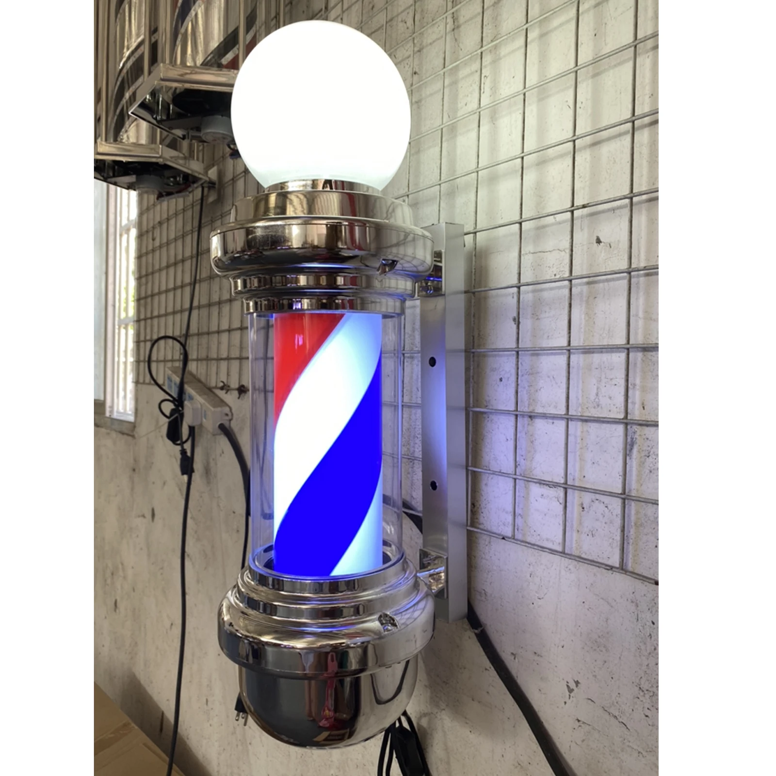 Barber Pole Led Light Rotating Waterproof Wall Mount Stripes Con Ball Hair Salon Shop Sign Per Indoor Outdoor Party