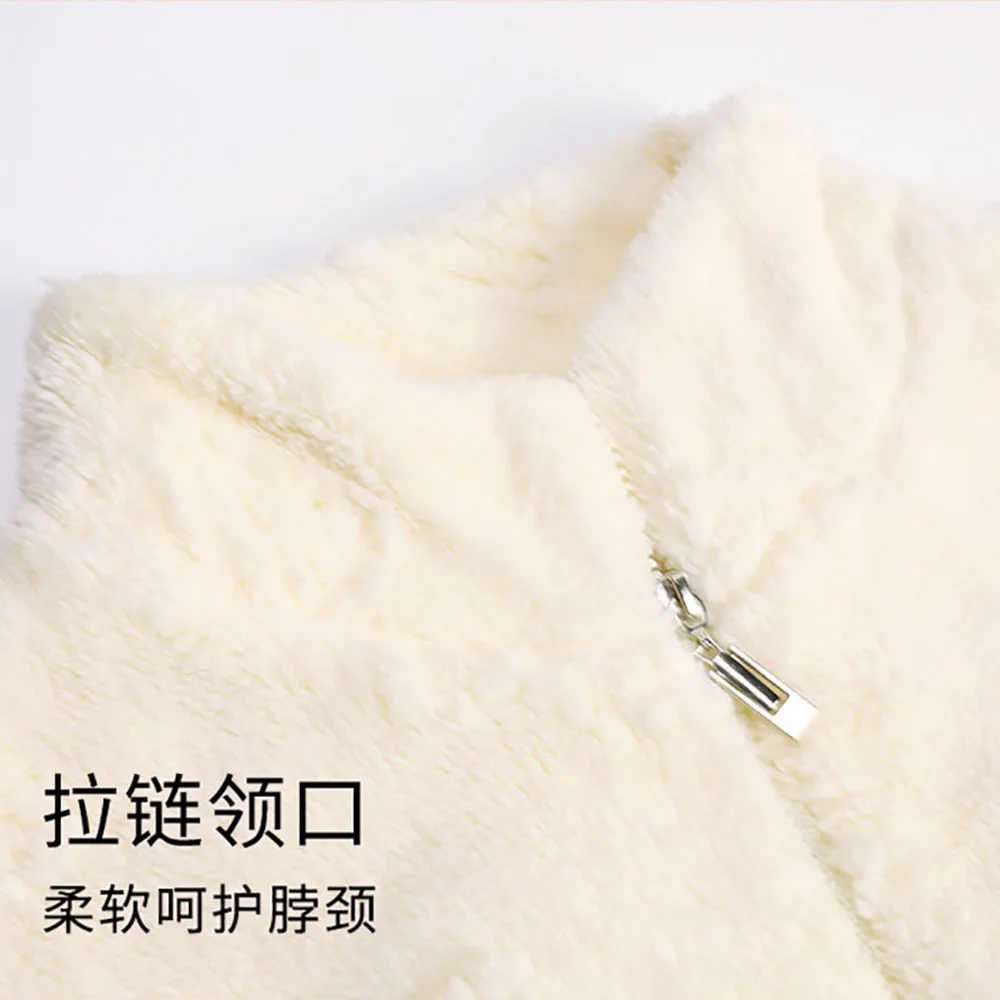 Jacquard Coral Fleece Women's Pajamas Set Plus Plush Thicken Warm Microfiber Sleepwear Zipper Pijamas Home Clothes Free Shipping