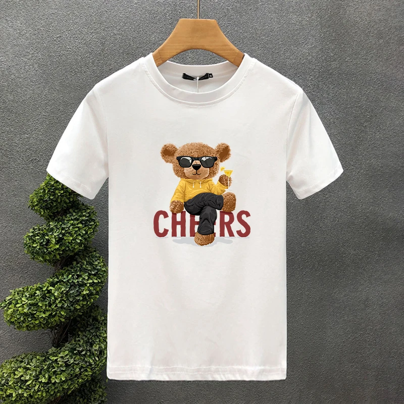 2024 Ursuleț amuzant 100% bumbac de înaltă calitate cu imprimeu pentru cupluri Tees de vară Haruku pentru bărbați/femei cu mânecă scurtă T-shirt de mărime asiatică_voghion.com