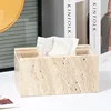 Rectangle and Square Natural Marble Tissue Box Vintage Beige Travertine Stone Storage Organization Case 2