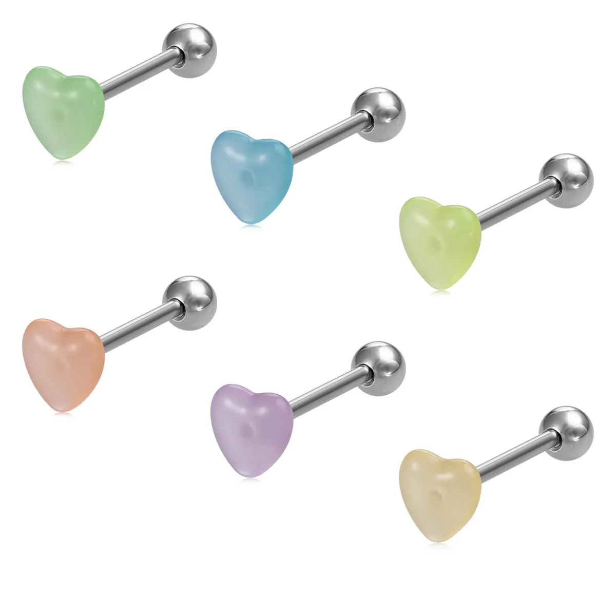 6pcs Glow in The Dark Tongue Piercing Jewelry Stainless Steel Barbell Tongue Nail Designs Tongue Puncture Jewelry for Women Men