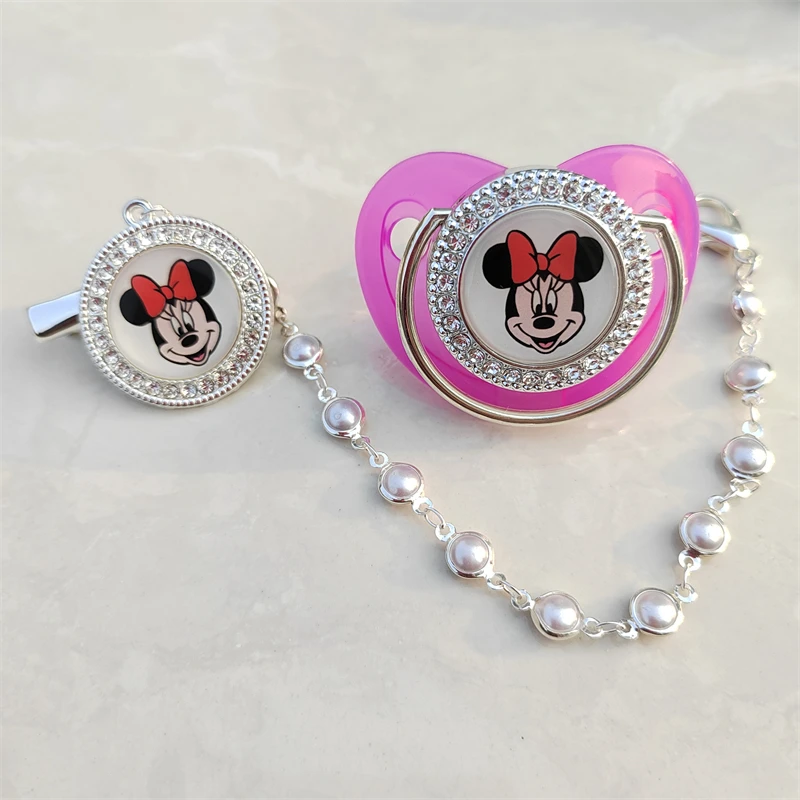 디즈니 Meini 헤드 럭셔리 아기 젖꼭지 체인 클립 미키 마우스 신생아 가짜 sooty 젖꼭지 0-24 개월 chupetes para bebes0-24M 