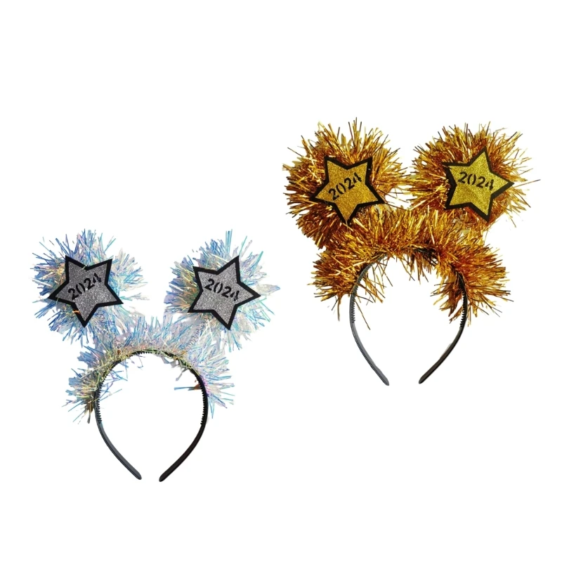 

Tinsel Star Pompoms Headband Adult Unisex Christmas Cosplay Party Hair Hoop