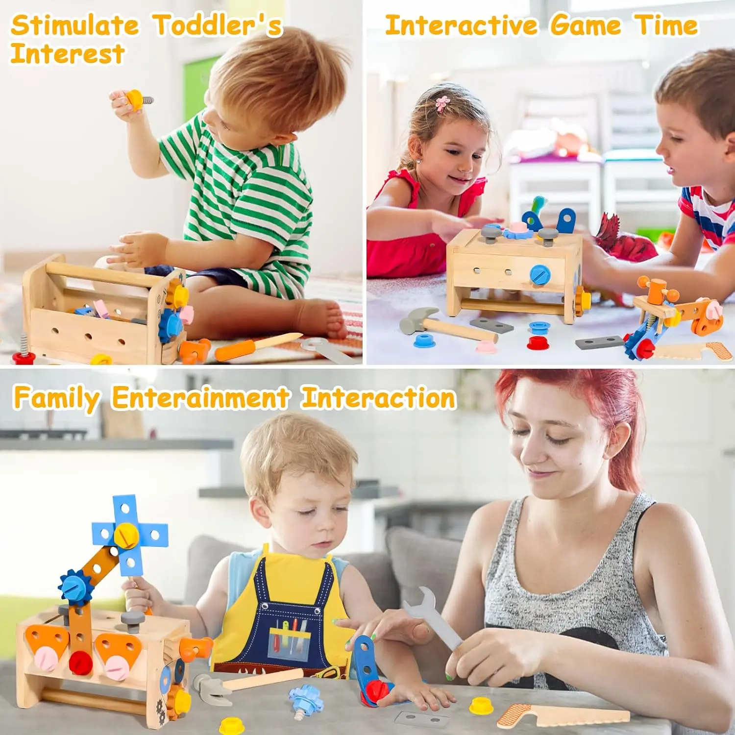 Kids Tool Set Wooden Educational STEM Construction Montessori Toys Role Play Interactive Games for Kid Portable Storage Tool Box 3
