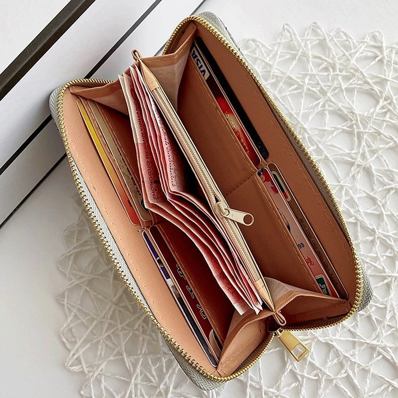 

Women Long Wallet PU Leather Zipper Solid Color Money Pocket Weave Multifunction Pouch Classic Coin Purse Card Holder Wallet