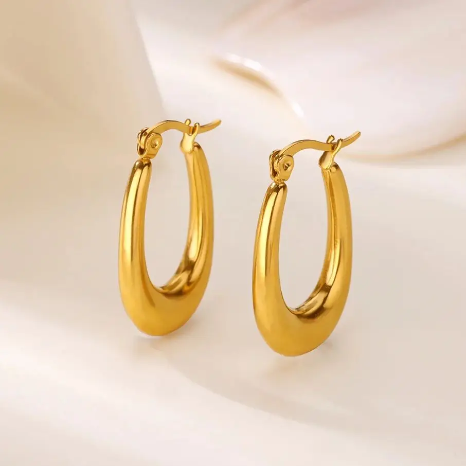 Gold Stainless Steel U Shape Hoop Earrings Women Fashion Simple Jewelry Gift