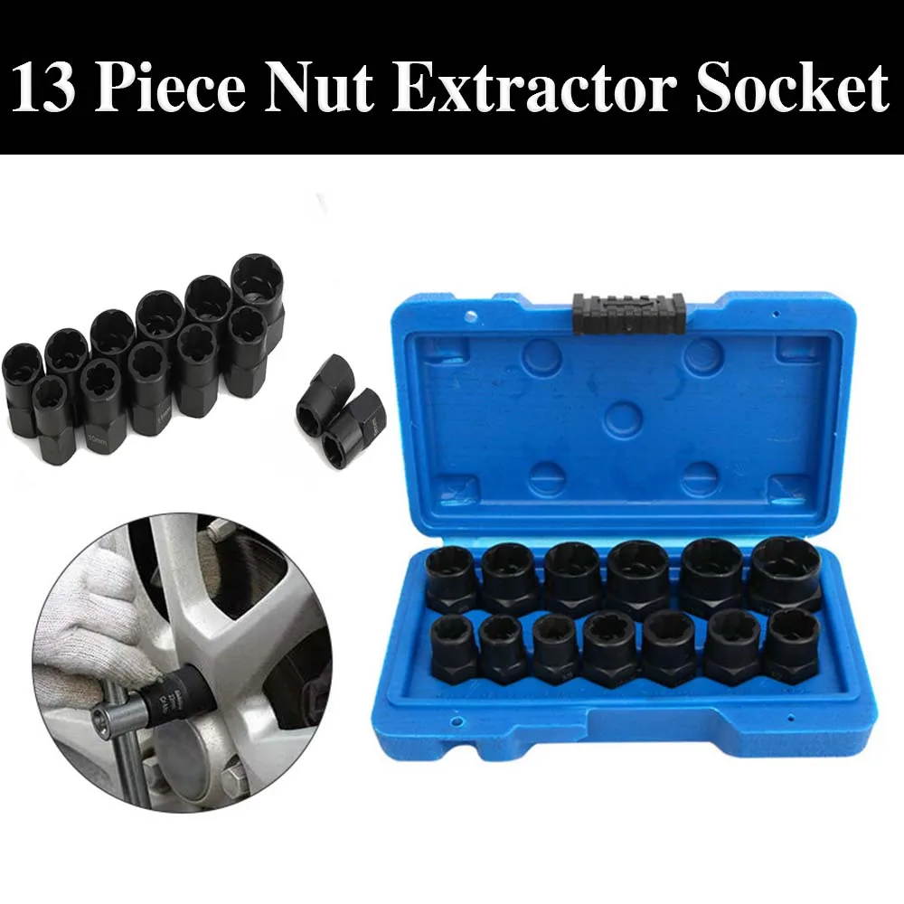 13Pcs Screw Remover Extractor Socket Tool Kit Impact Damaged Bolt Nut Removal Set Bolt Nut Screw Removal Socket Wrench 3/8