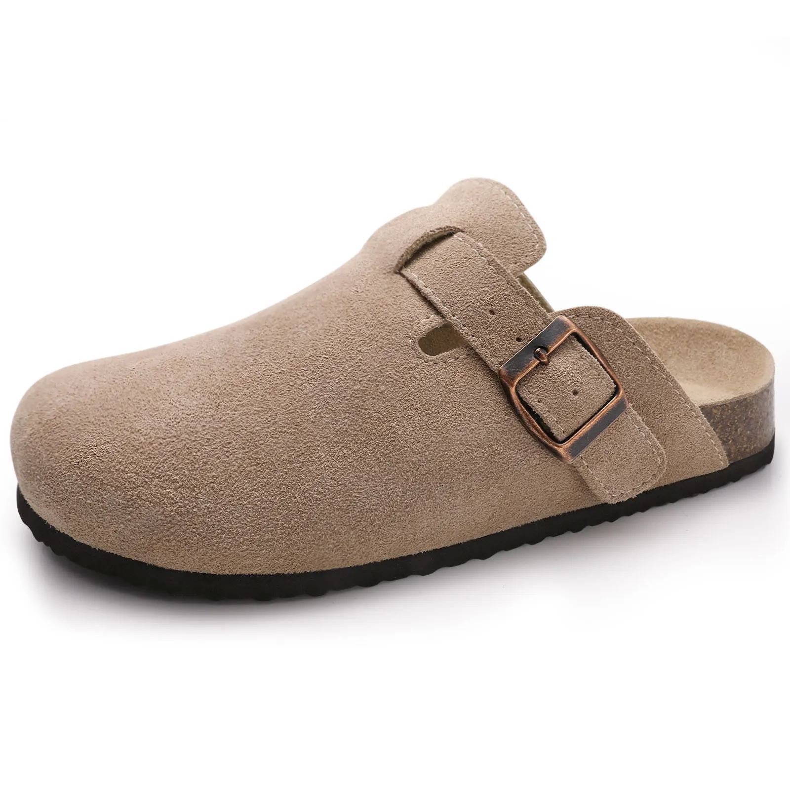 Litfun Fashion Suede Clogs For Women Men Slip-on Cork Footbed Mules And Slippers Soft With Arch Support Cork Cozy Footbed Sandal