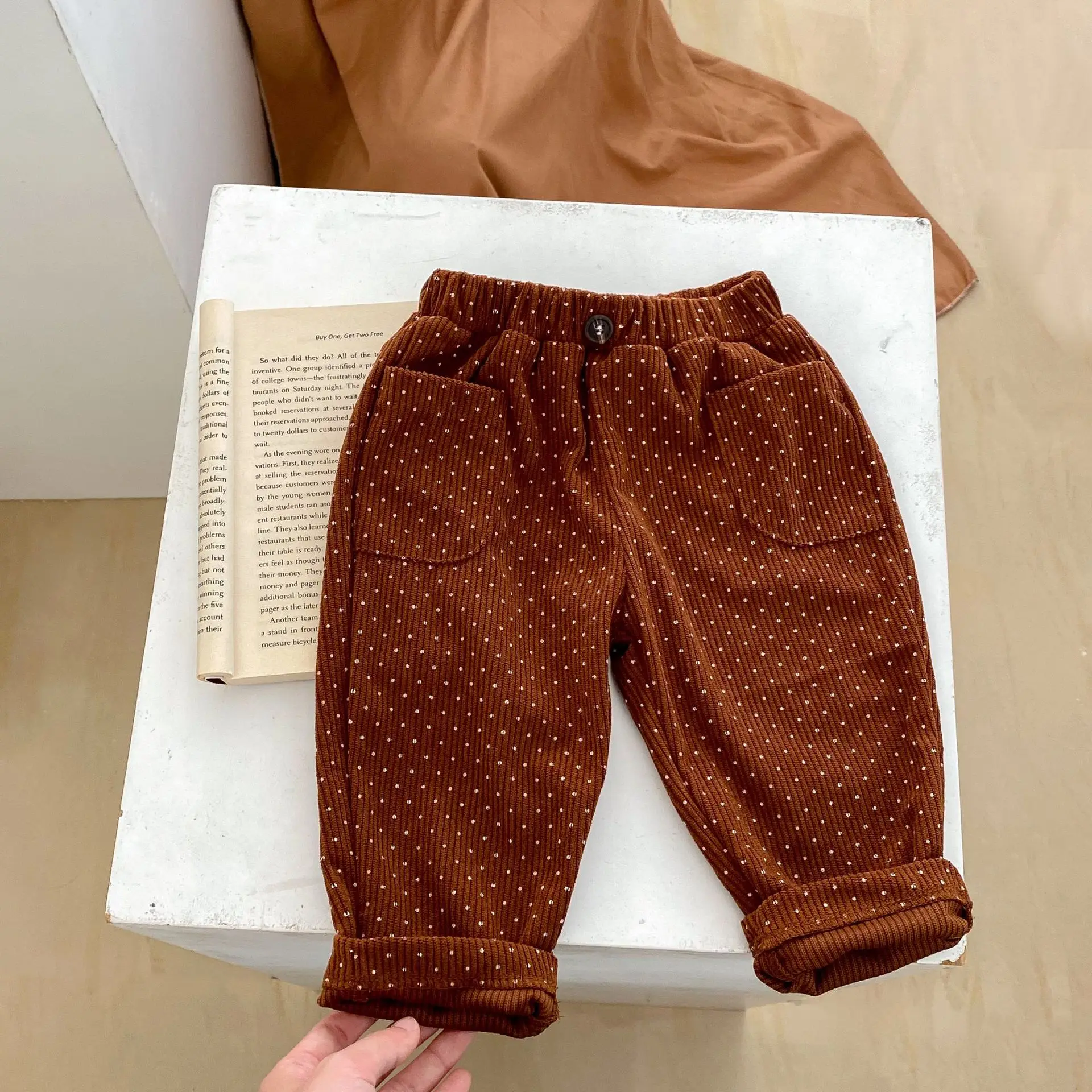 Autumn New Baby Corduroy Trousers Infant Girl Dot Print Pants Toddler Boys Casual Pants Children Corduroy