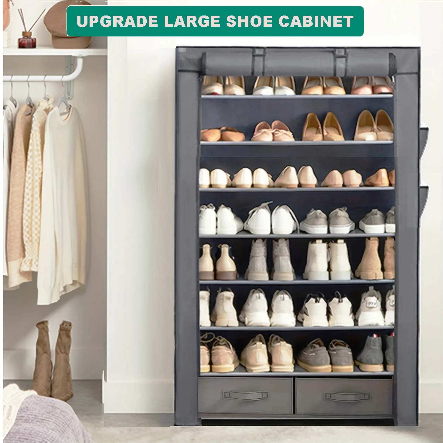 Shoe Rack 10Tier Large Capacity 50-56Pairs Beautiful Tall Shoe Shelf Storage Cabinet Entryway Closet 8 Tier Organizer 32-40Pairs