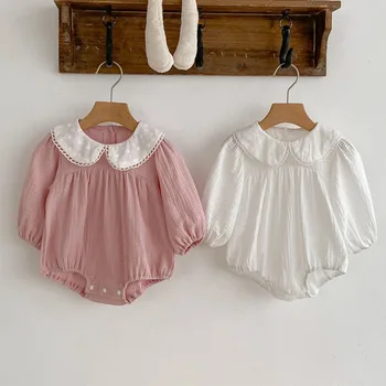 Vestiti delle neonate appena nati primavera Toddler Girls Cute Princess One Piece pagliaccetto colletto in pizzo abbigliamento in cotone vestito autunnale