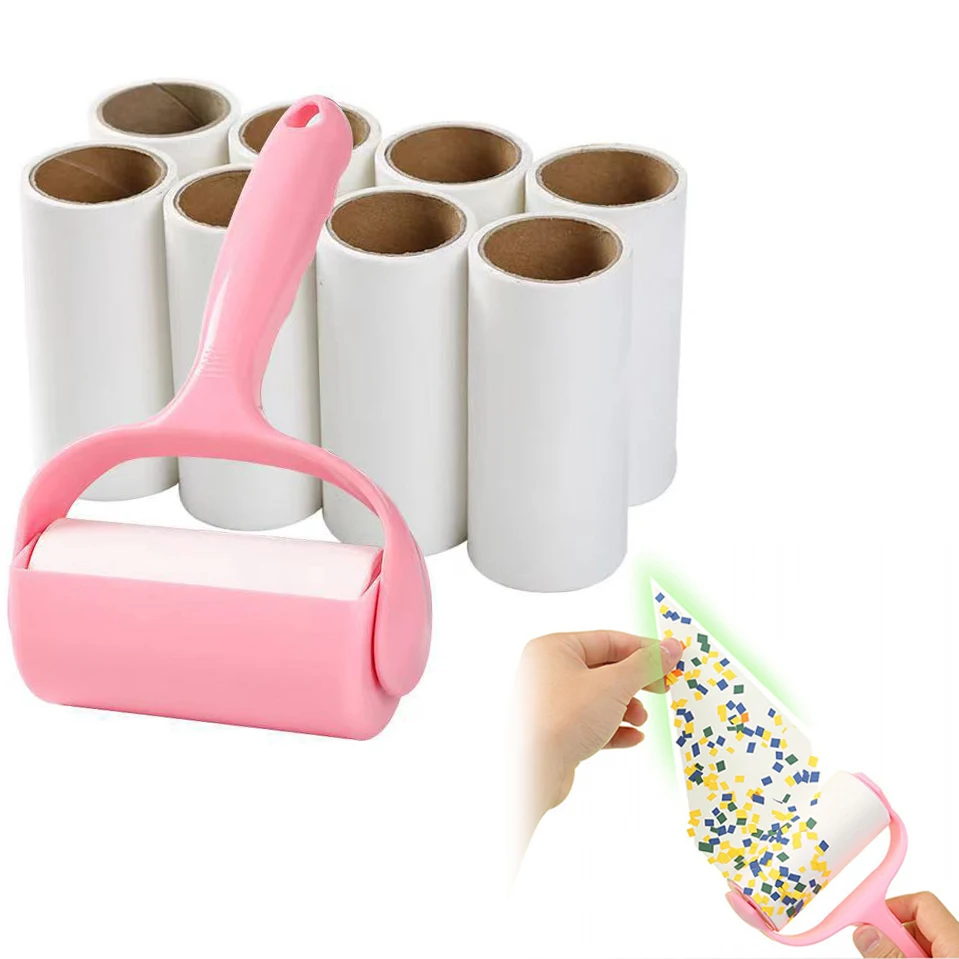 Tearable Roll Paper Sticky Roller Dust Pet Hair Clothes Carpet Tousle Remover Portable Lint Cleaning Brush Tools Kit with Handle