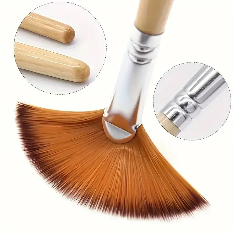 5pcs Fan Brush Set for Acrylic & Watercolor Painting - Nylon Bristles, Oil Paint Compatible 3