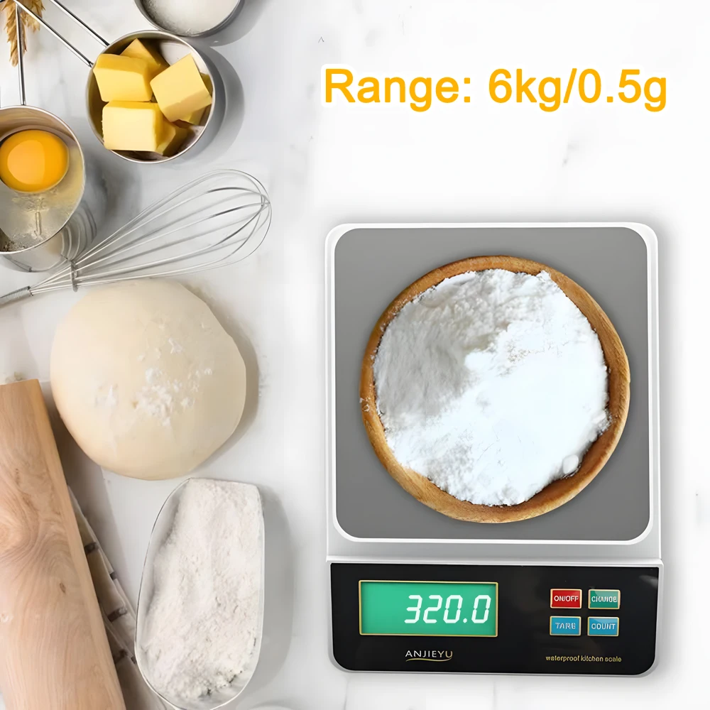 LCD 디지털 체중계 충전식 방수 전자 주방 체중계, 스테인레스 스틸 트레이, 베이킹 커피 요리용, 6kg/0.5g