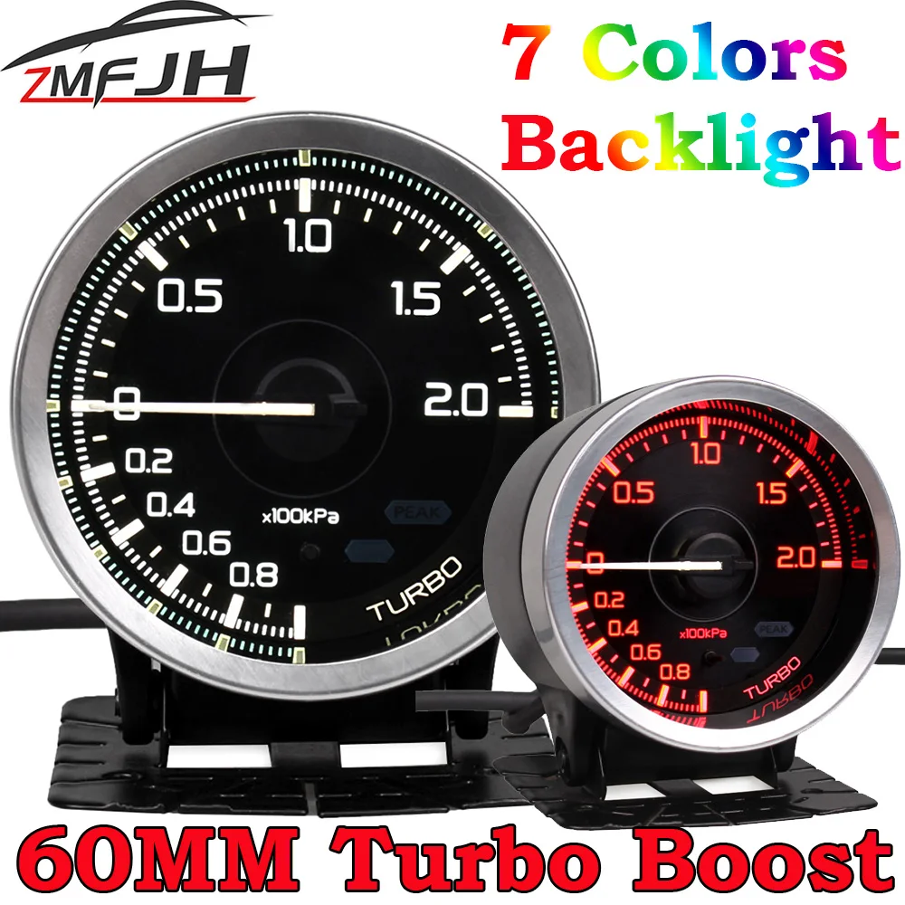 

Универсальный повышающий указатель 12 В для автомобиля, измеритель турбонаддува, 60 мм, 1 ~ 0 ~ 2 бар, светодиодная подсветка 7 цветов, измеритель давления-30 ~ 0 ~ 30 PSI