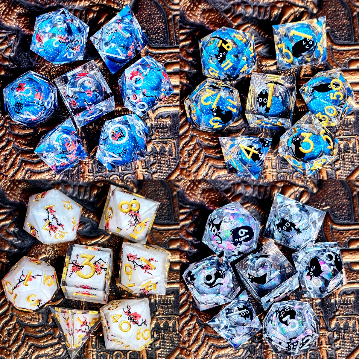 7-Piece Resin DnD Dice Set Blue Sand Flow Polyhedral Dice Dungeons and Dragons RPG Tabletop Gaming