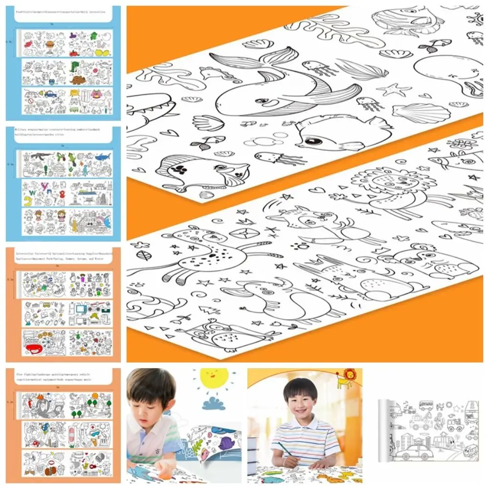 

6 Themes 3m Kids Drawing Roll Kids DIY Painting 3m Paper Color Filling Paper Scroll DIY Painting Toys Early Educational Toy