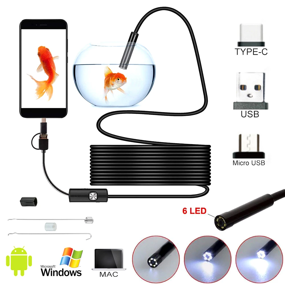 

Мини-эндоскоп с USB-портом типа C, 5,5 мм, 6 светодиодов