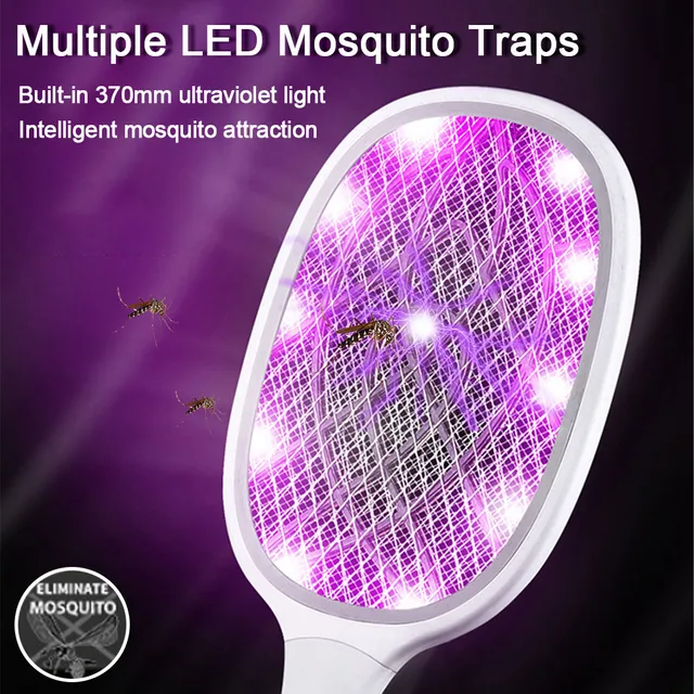 3000V Electric Lemes Swatter Killer Uv Könnyű Usb -Vel Újratölthető Led -Lámpa Nyári Szúnyogcsapdás Ütő Anti Rovarbogár Zapper - Image 3