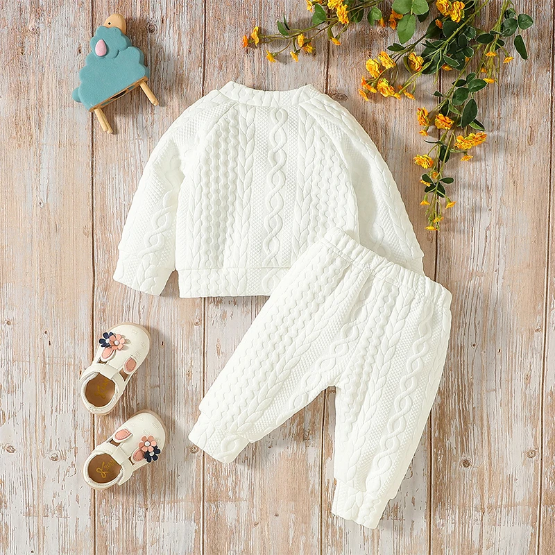 

Baby 2Pcs Fall Winter Outfits Long Sleeve Cable Knit Pullover Sweatshirt Tops Pants Set Newborn Baby Warm Soft Clothes Set