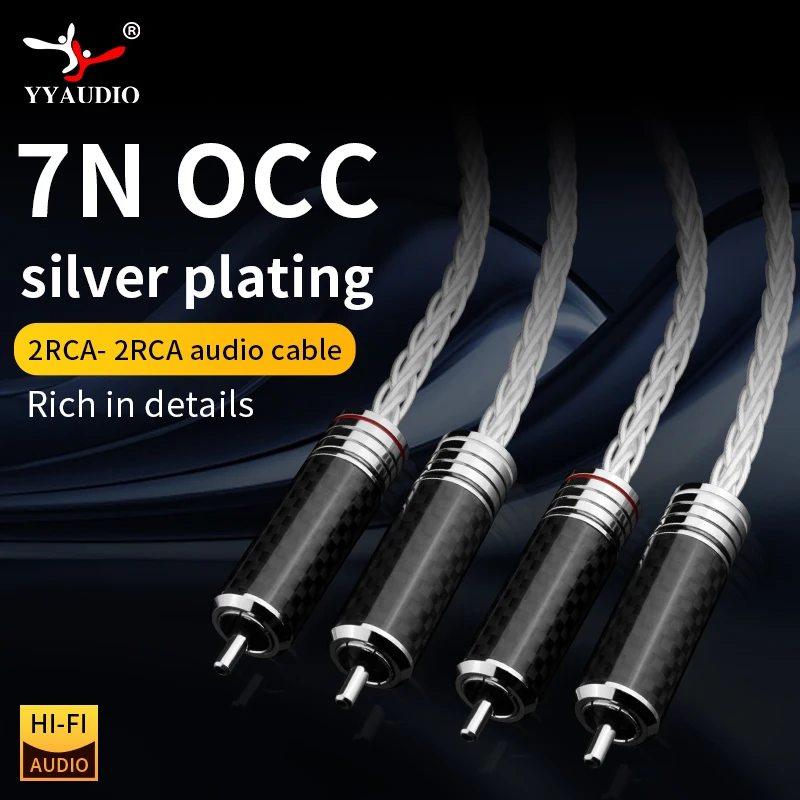 Cabo de Interconexão de Áudio y 7n Hifi Occ Prata Chapeado Cabo Rca Hi-end 8-strands 2rca para 2rca Par