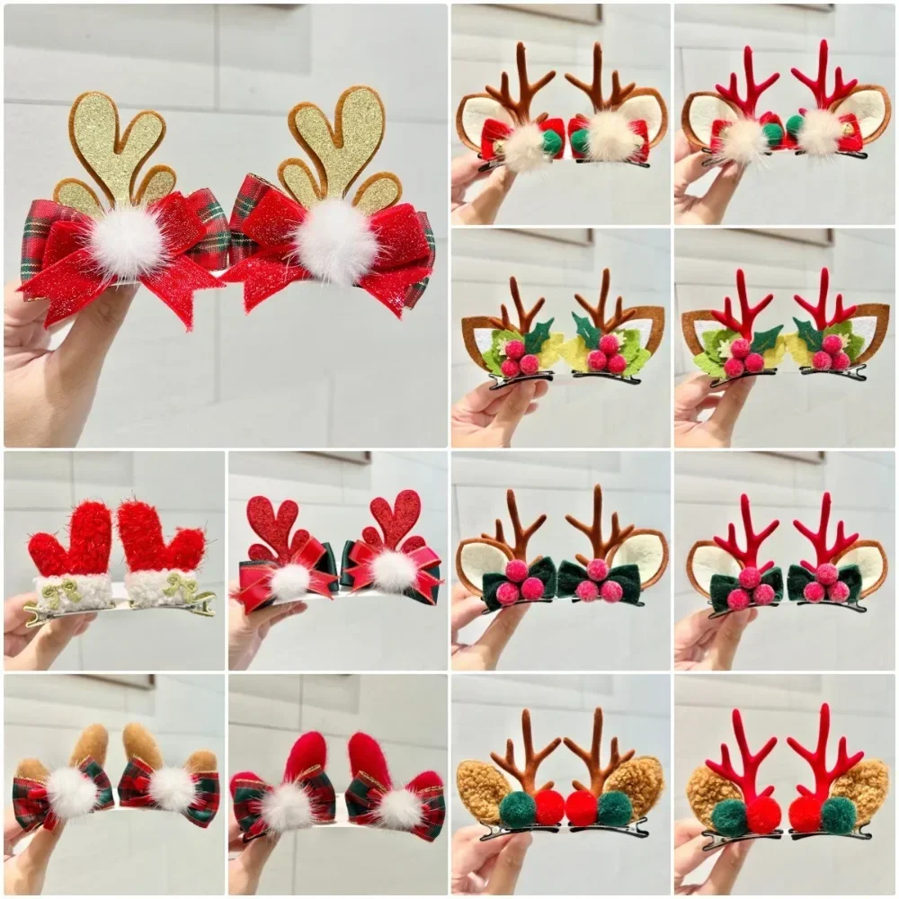 Christmas Antler Hair Clips Pendants Xmas Ornaments Merry Christmas Decor Gift For Girl Elk Hair AccessoriesHappy New Year
