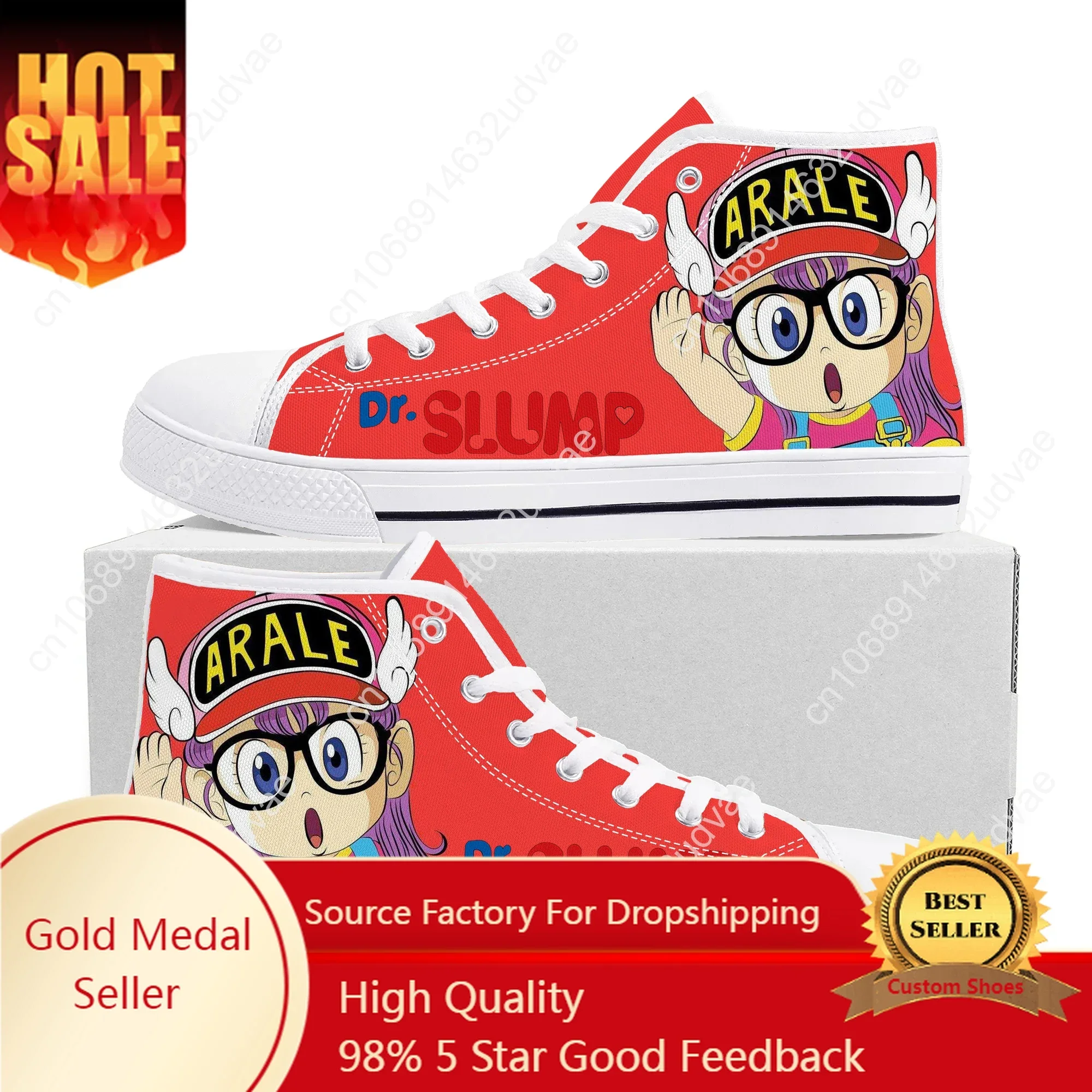 Anime Cartoon Arale Dr Slump High Top Sneakers High Quality Mens Womens Teenager Canvas Sneaker Casual Couple Shoes Custom Shoe