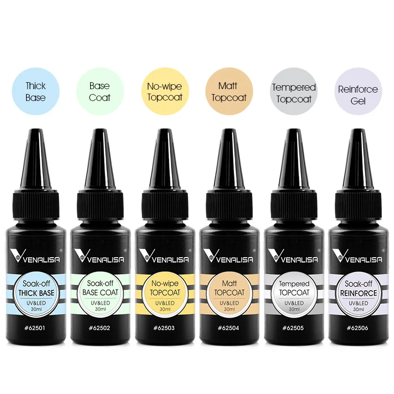 Venalisa Refillment 30ml High Quality Nail Art Soak Off UV/LED No Wipe Top Coat Base Coat Builder Nail Gel Matt Tempered TopCoat 5