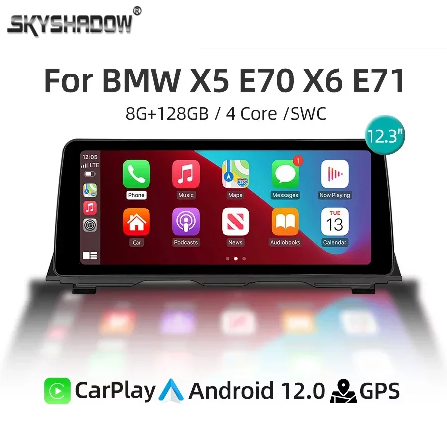 

12,3 "Android 12 CarPlay GPS навигация 4G LTE WiFi Bluetooth Автомобильный мультимедийный плеер Радио для BMW X5 E70 X6 E71 CCC 2008-2009