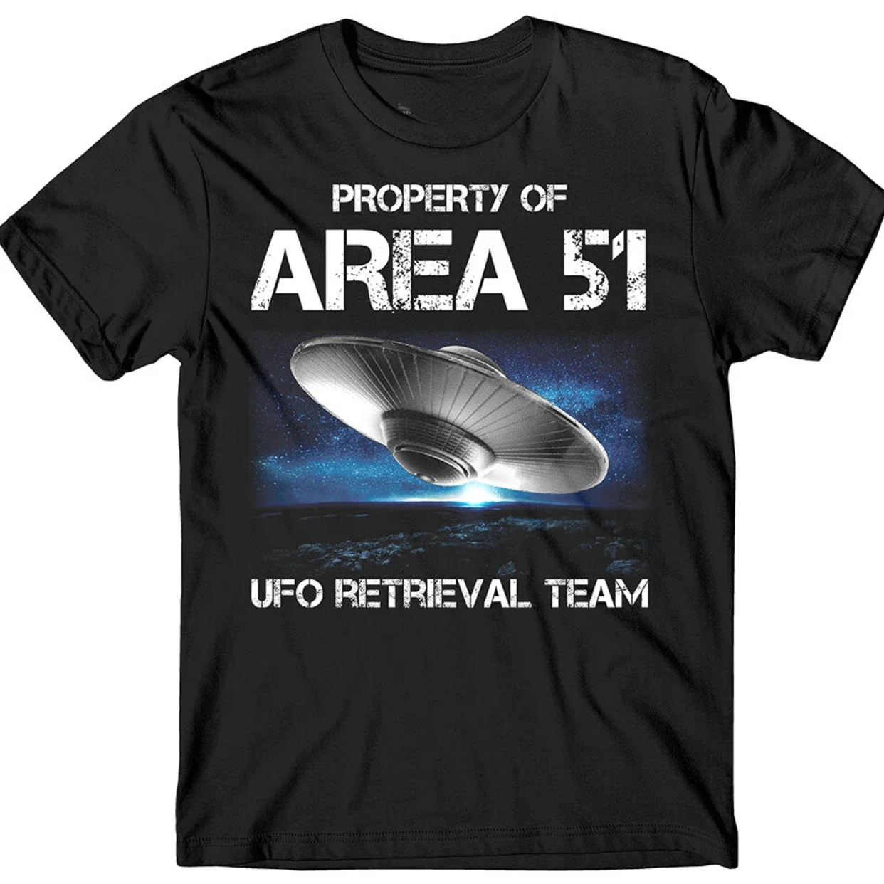 

Property of Area 51. UFO Retrieval Team Alien Spaceship T-Shirt 100% Cotton O-Neck Summer Short Sleeve Casual Mens T-shirt
