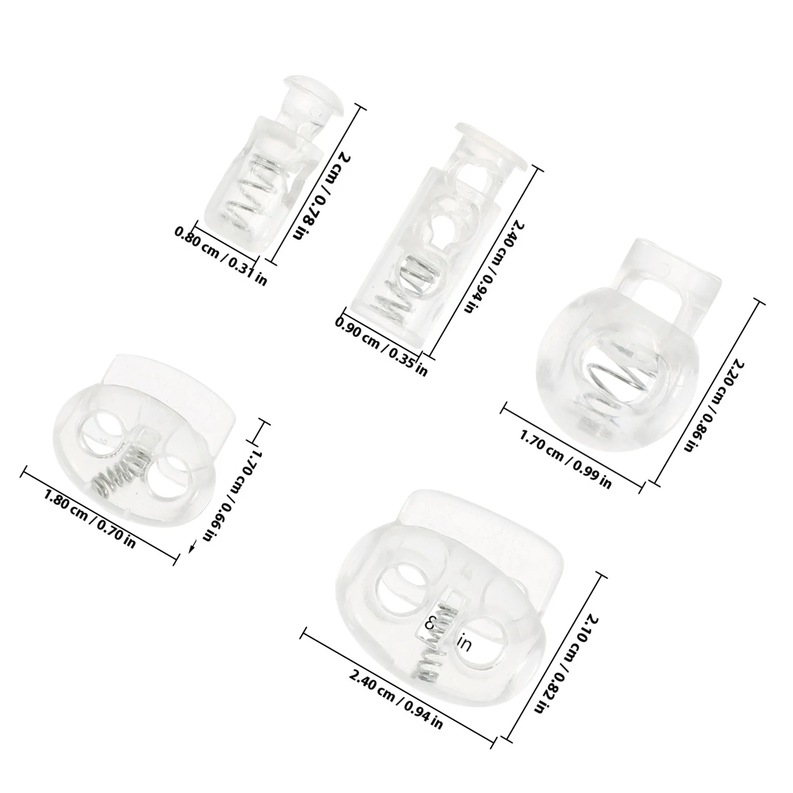 100개 고품질 스프링 코드락 플라스틱 코드락 조절 가능한 패스너 토글 드로스트링 옷 끈 DIY용