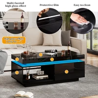 Table basse moderne à finition brillante avec éclairage LED, 100x50x40,3 cm – table élégante avec tiroir et capacité de charge de 50 kg 3