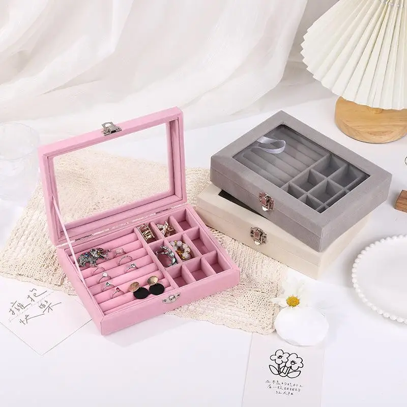 

Velvet Glass Jewelry Box Necklace Ring Earring Jewelry Display Organizer Box Tray Holder Jewelry Storage Case Portable