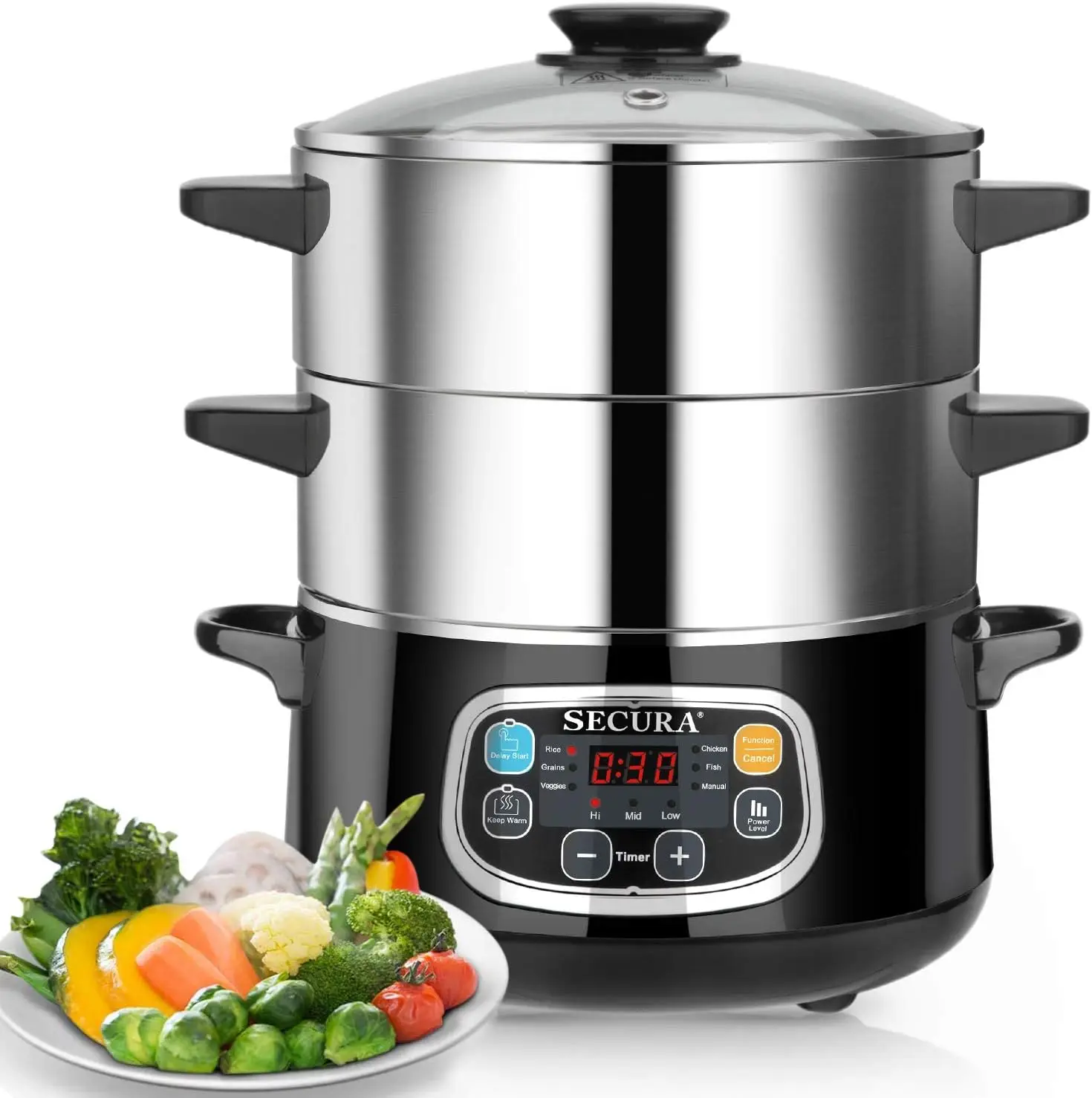 Secura 8.5 Quart Electric Food Steamer, Vegetable Double Tiered Stackable  Baskets with Timer 1200W Fast Heating - AliExpress