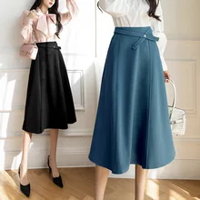 

Retro Office Lady Midi Skirts Young Women Spring Autumn 2022 New OL Style High Waist Mid-length A-line Skirt Women RXHBSQ716