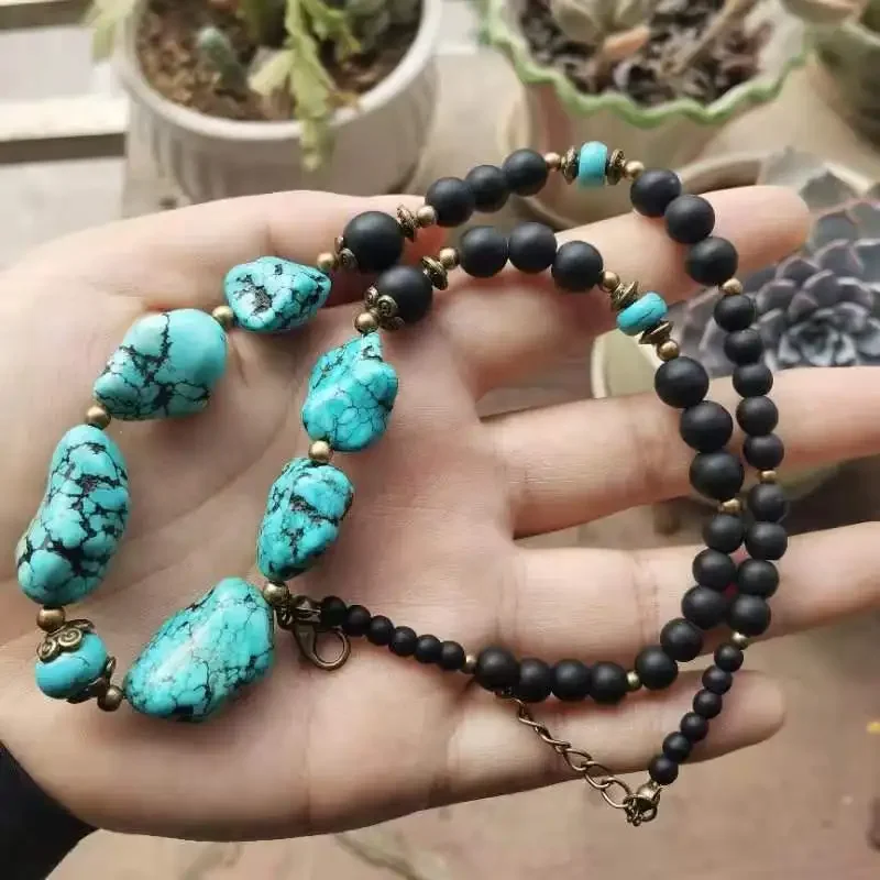 قلادة فيروزية للرجال / قلادة بوهيمية / قلادة أحجار...