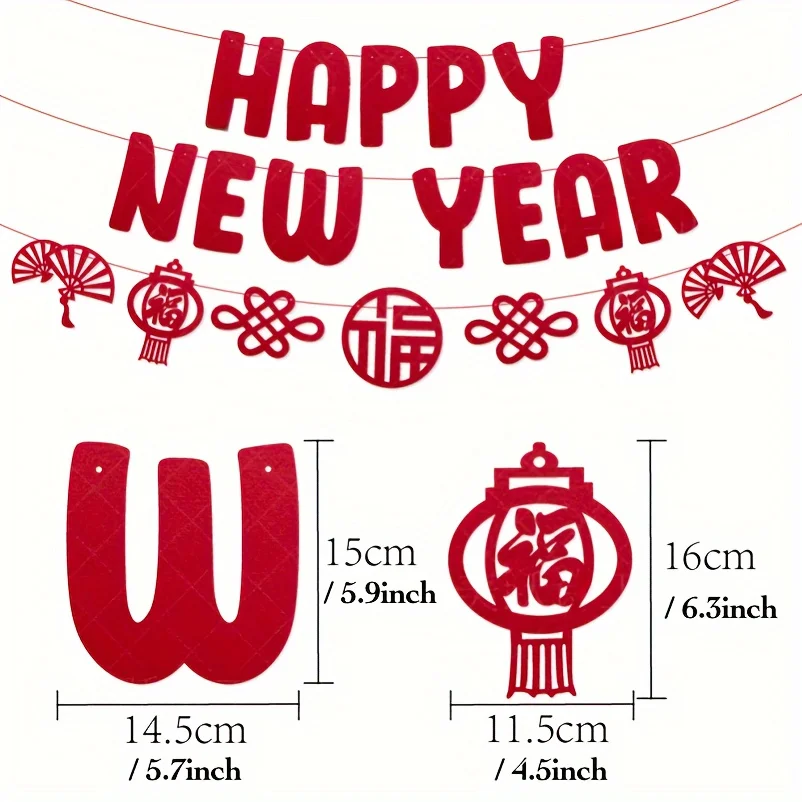 Happy New Year Banner, Festive Chinese Words New Year/Spring Festival/party/office/school/mall/home Decor Flag Banner